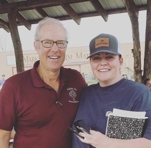 Joel Salatin with an attendee at the Profitable Farm Workshop in Kentucky.