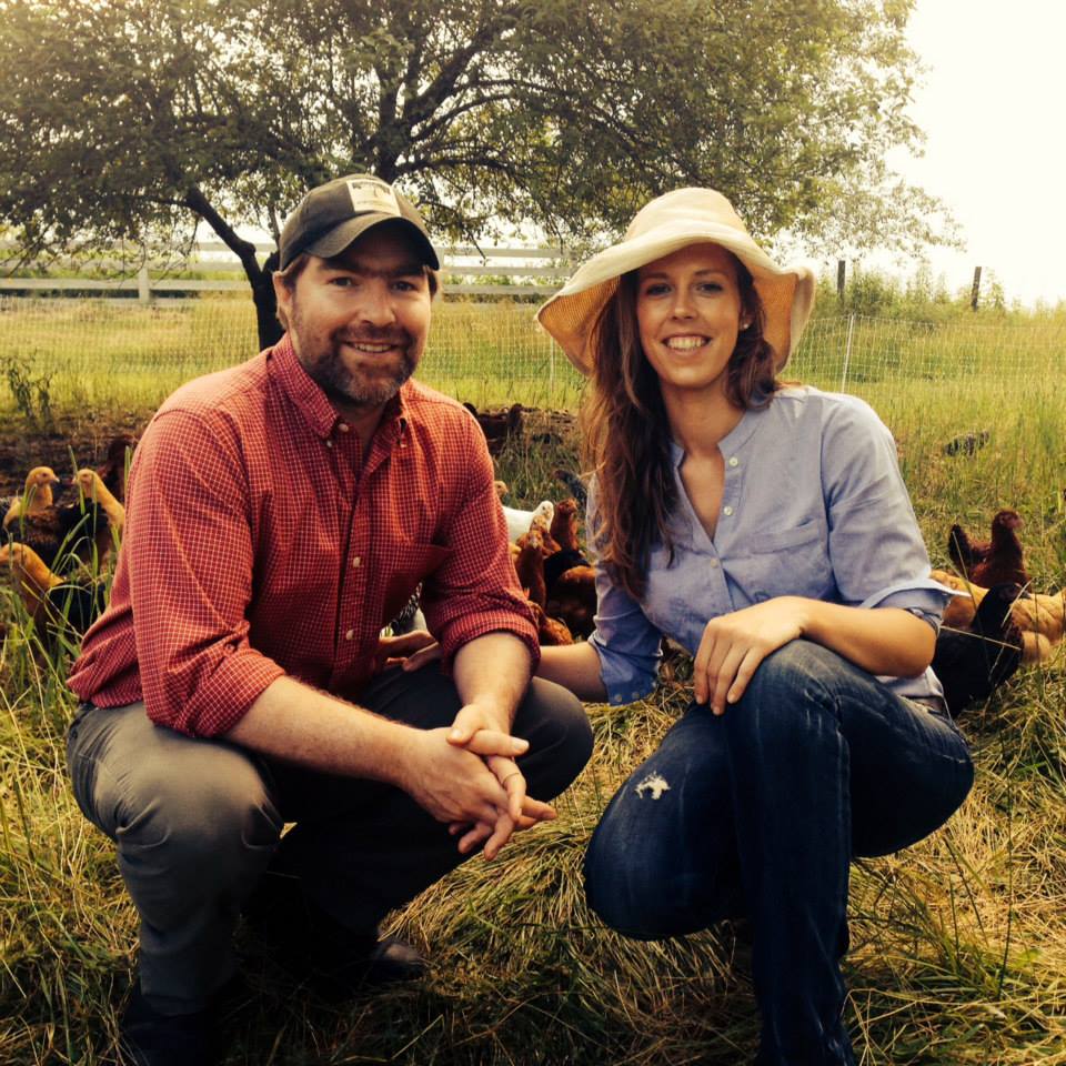 Caitlin & Dan with chickens